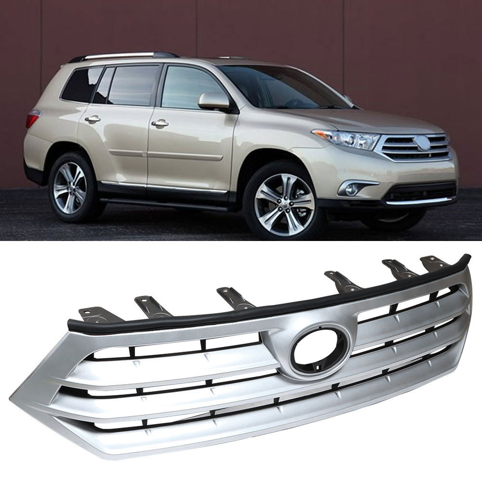 Labwork Grille Grill Bumper Front Upper For 2011-2013 Toyota Highlander Silver Black