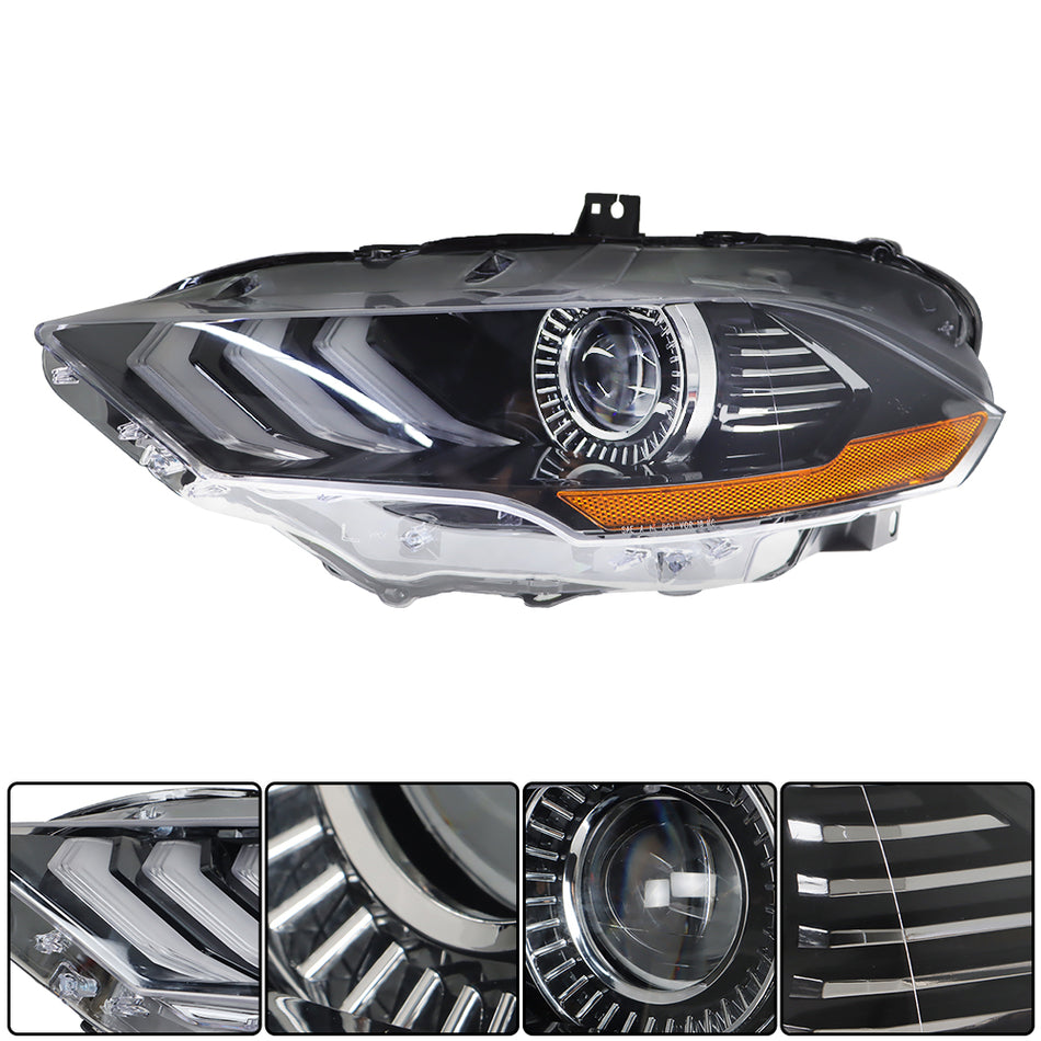 Left Headlight For 2018-2020 Ford Mustang Clear Lens Black Projector LED Type