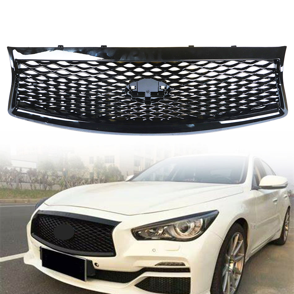 Front Mesh Grille Glossy Black For 2014-2017 Infiniti Q50 623104HB1B