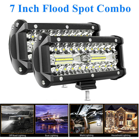 2x 7inch LED Work Light Bar Flood Spot Combo Fog Lamp Offroad Driving Truck 800W Lab Work Auto