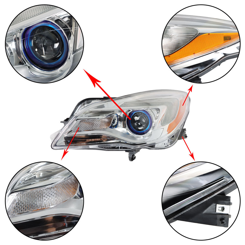 Left Side Headlight For 2014-2017 Buick Regal Projector Halogen Chrome Housing