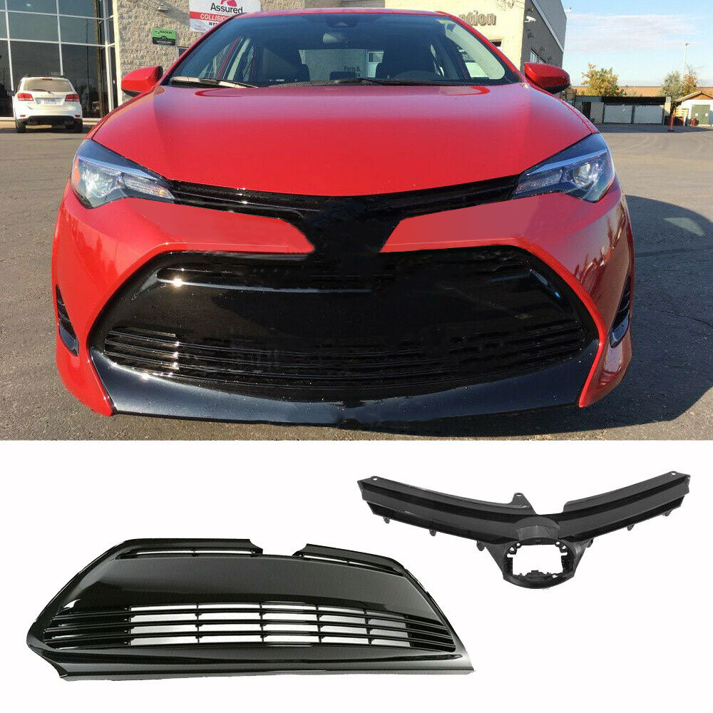 Front Bumper Upper Lower Grille Fit For 2017-2019 Toyota Corolla LE XLE