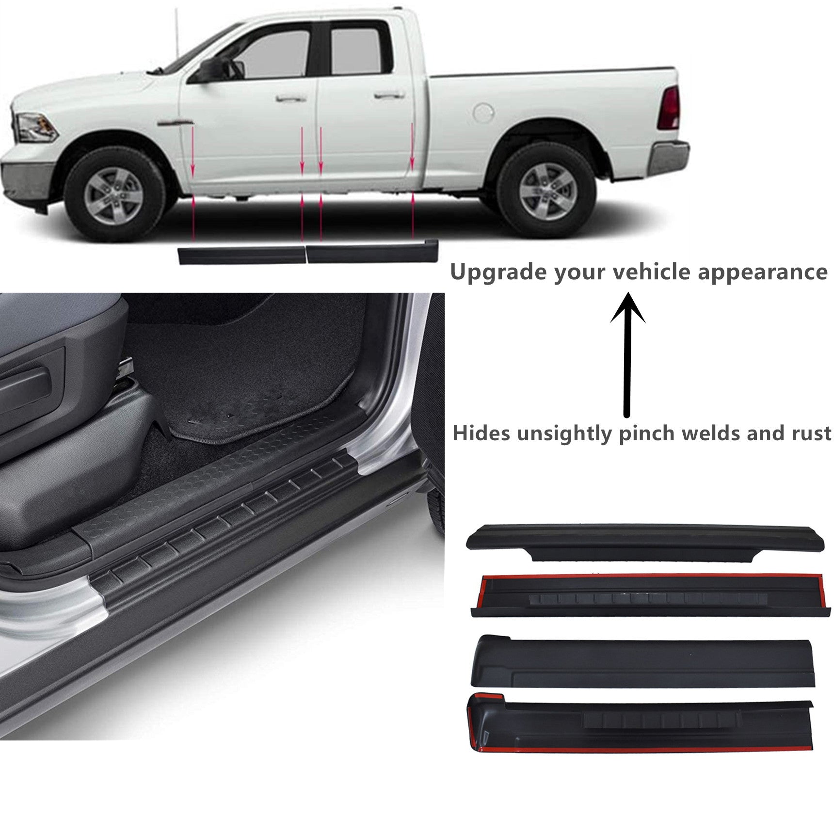 4 X For Chevrolet Silverado / Sierra Crew Cab Rocker Panel Guard Cover Trim Lab Work Auto