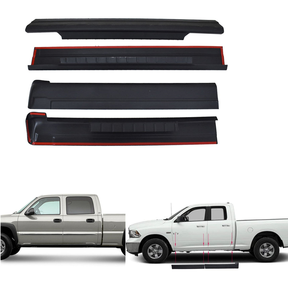 4 X For Chevrolet Silverado / Sierra Crew Cab Rocker Panel Guard Cover Trim Lab Work Auto