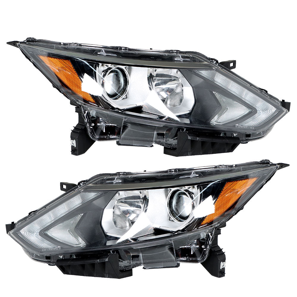 LH + RH Headlight Headlamps Halogen Clear Lens For 2017-2019 Nissan Rogue Sport