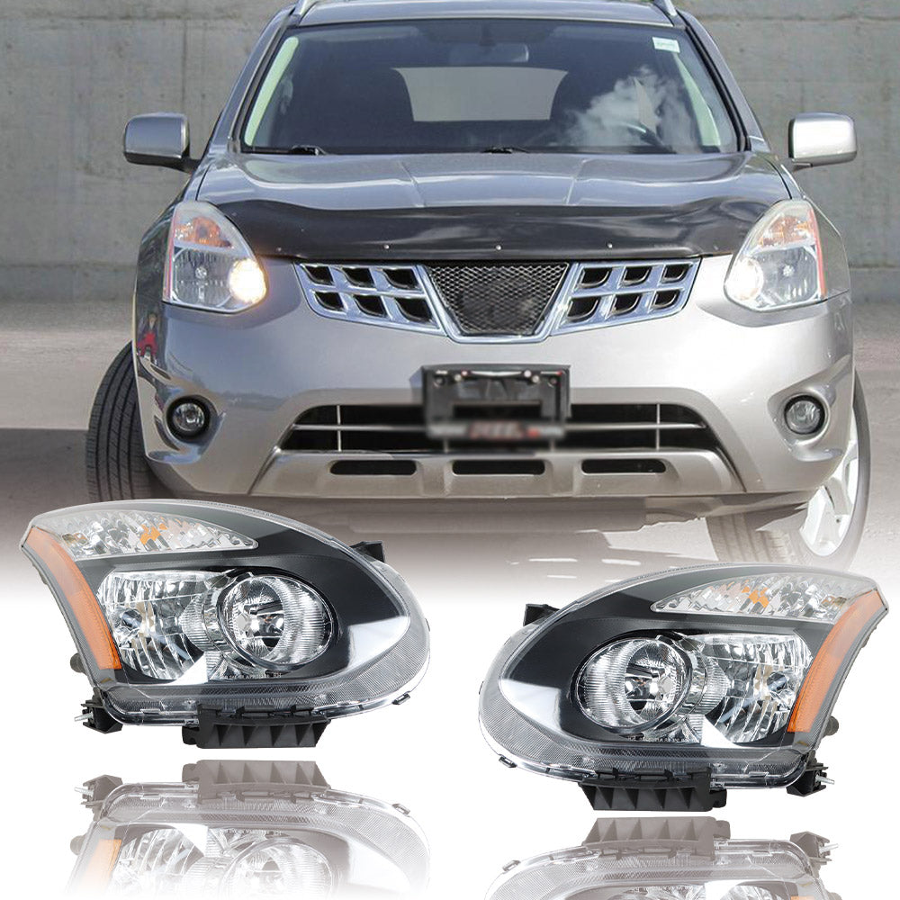 Labwork RH+LH Headlight For 08-13 Nissan Rogue/14-15 Rogue Select Black Halogen