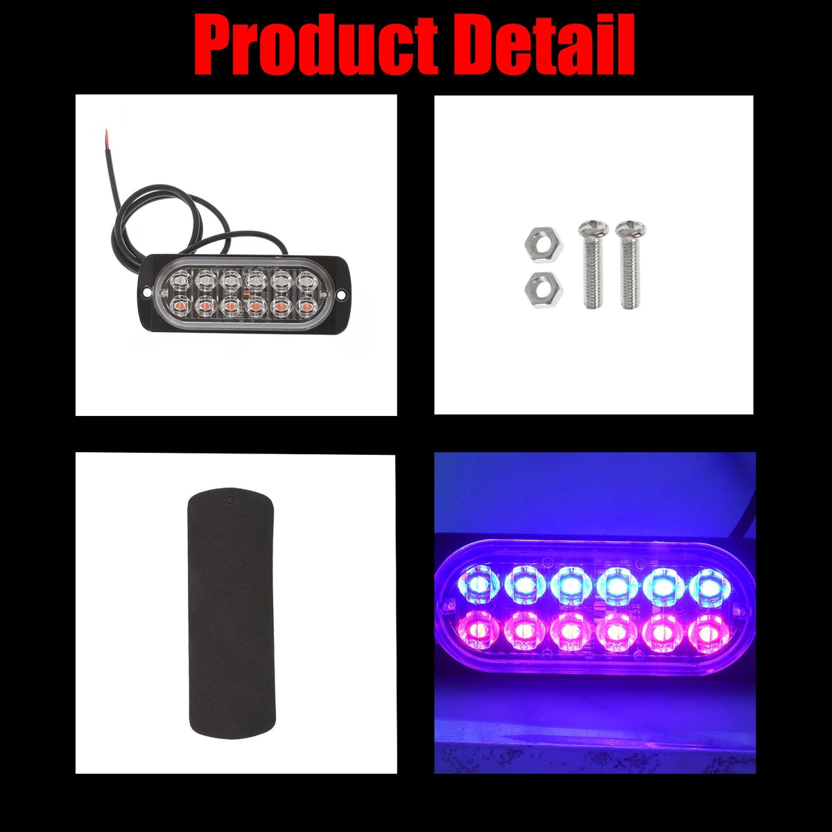 4PCS 12 LED Car Emergency Beacon Warning Hazard Flash Strobe Light Bar Red Blue Lab Work Auto