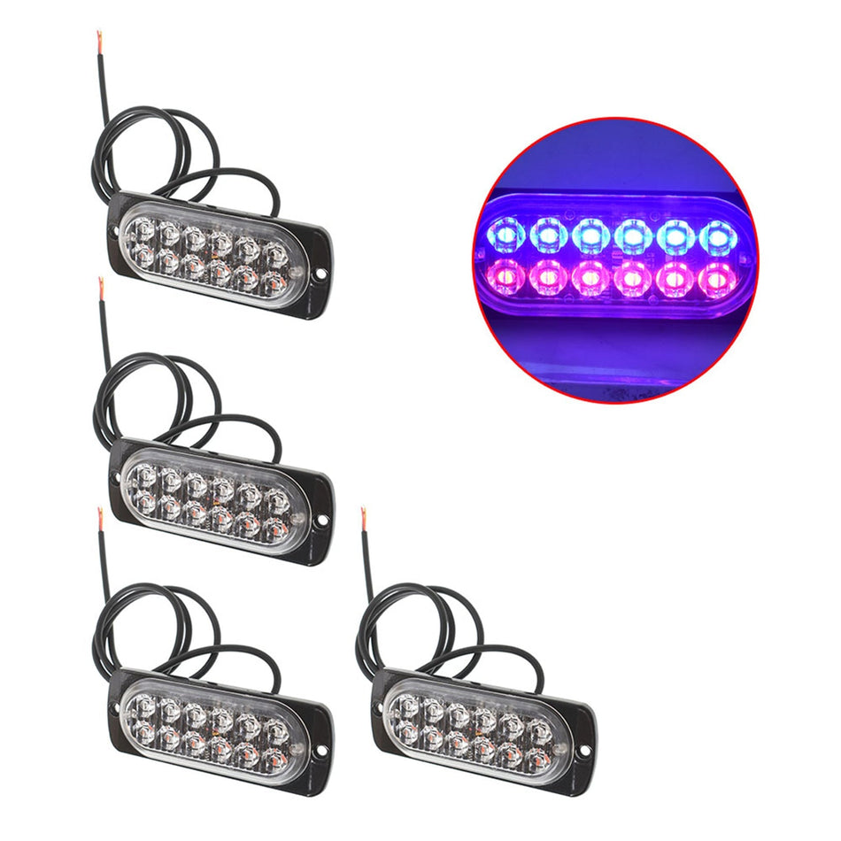 4PCS 12 LED Car Emergency Beacon Warning Hazard Flash Strobe Light Bar Red Blue Lab Work Auto