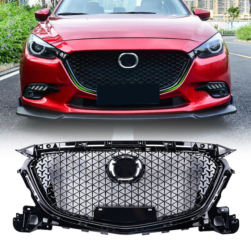 Labwork Front Bumper Upper Grille Honeycomb Grill For 2017 2018 Mazda 3 Axela W/o Sensor Hole