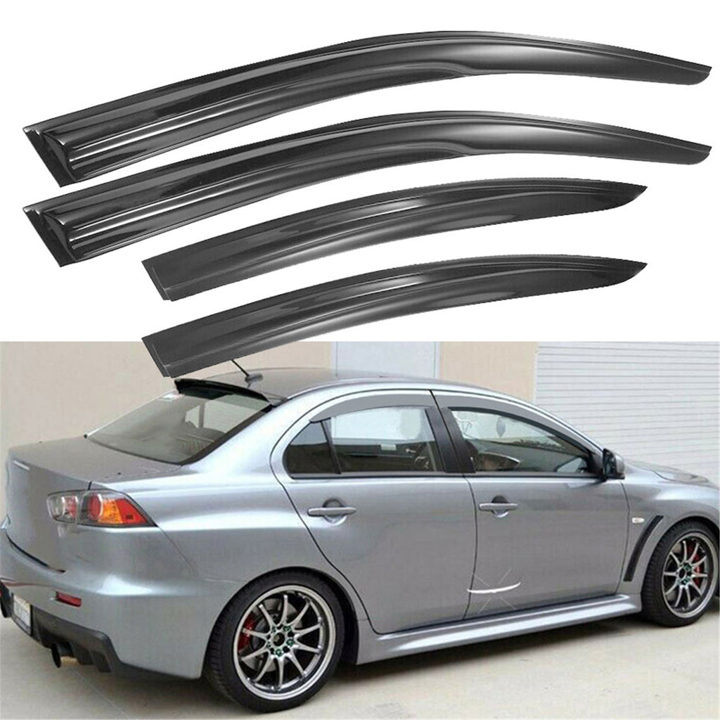 4pcs JDM Smoke Sun/Rain Guard Vent Shade Window Visors Fit For 08-17 Lancer NEW Lab Work Auto