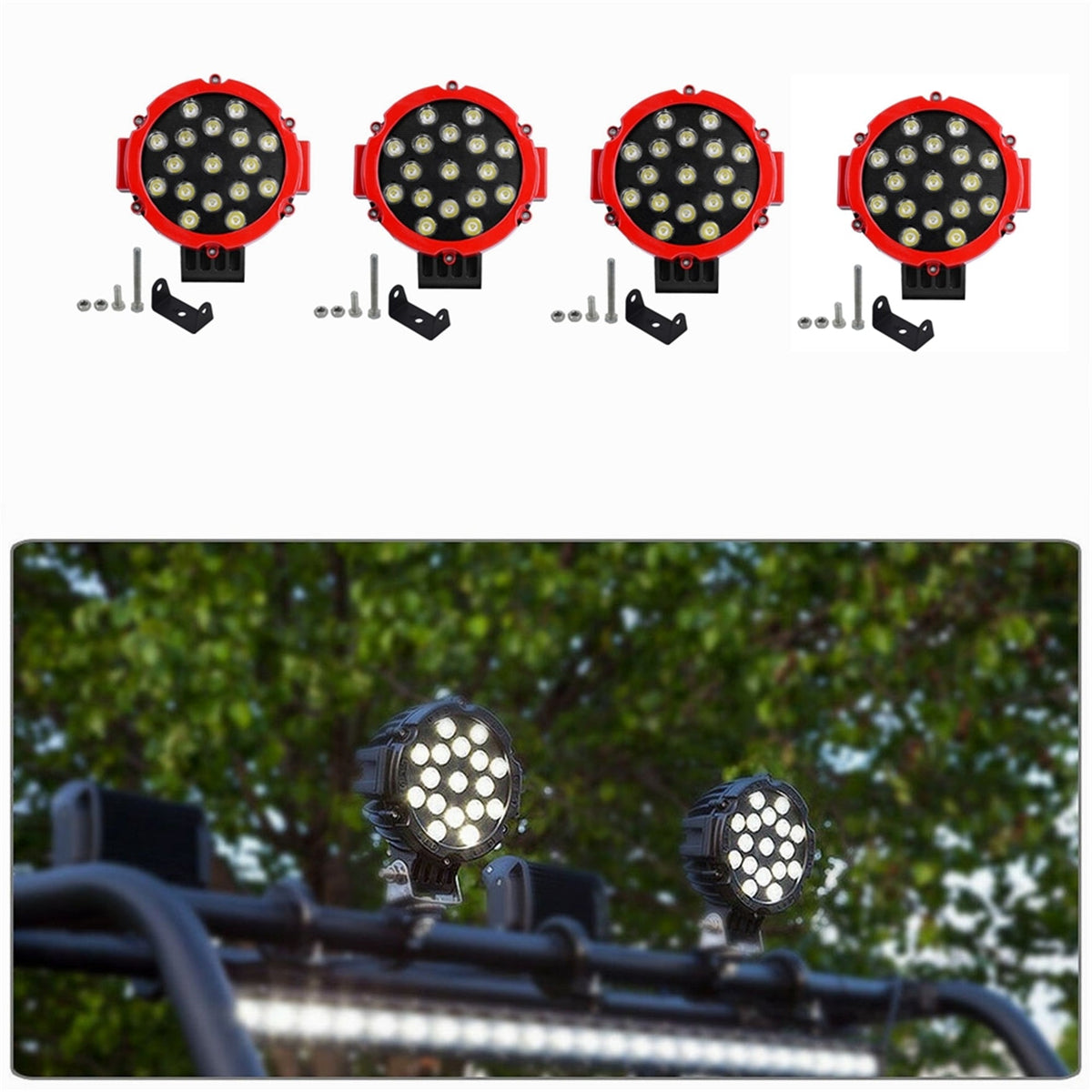 4x 7 Inch LED Pods Work Light Bar Red Round Driving Fog Headlight Truck Off Road Lab Work Auto