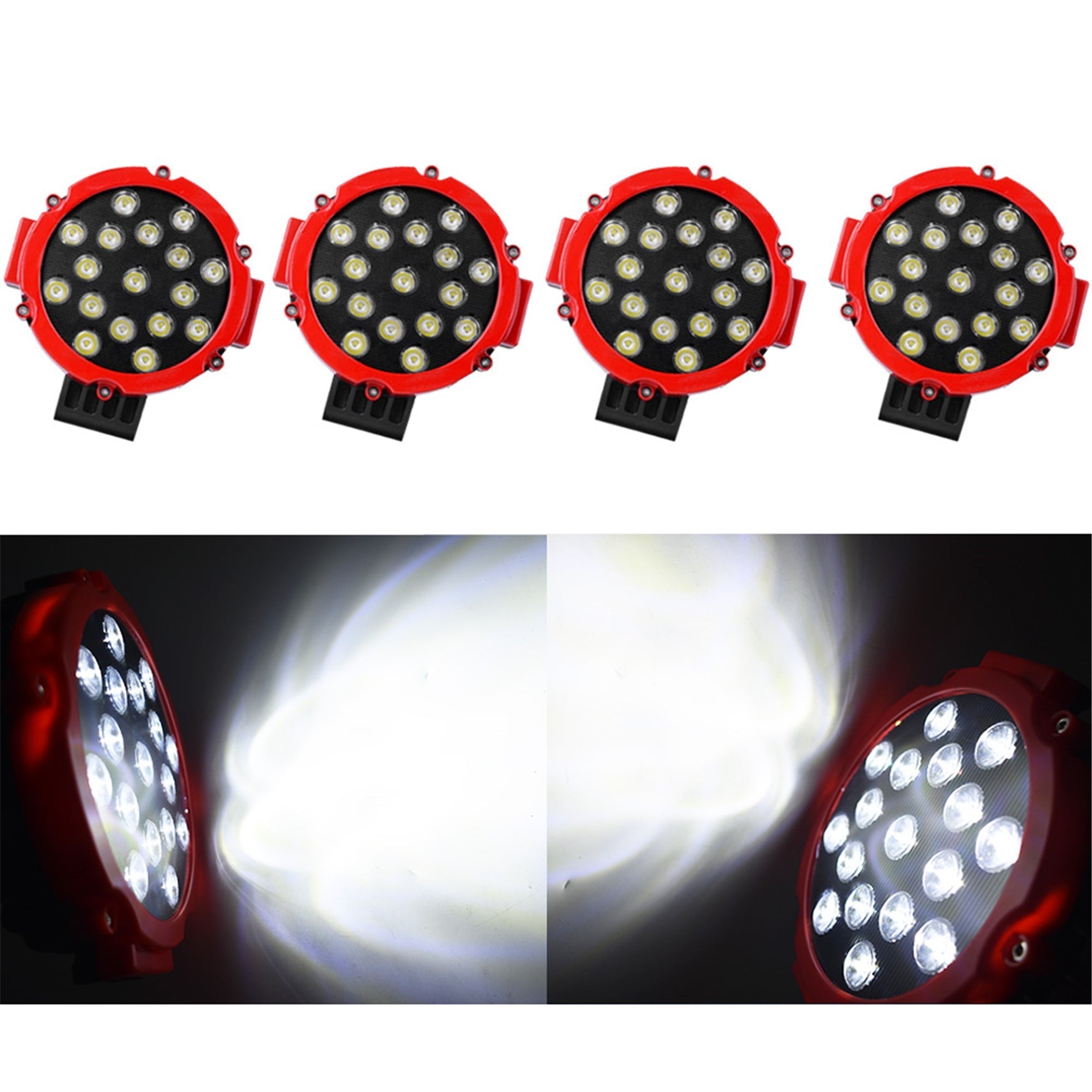 4x 7 Inch LED Pods Work Light Bar Red Round Driving Fog Headlight Truck Off Road Lab Work Auto