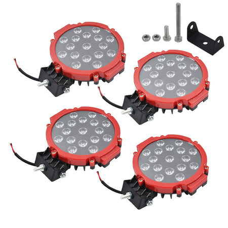 4x 7 Inch LED Pods Work Light Bar Red Round Driving Fog Headlight Truck Off Road Lab Work Auto