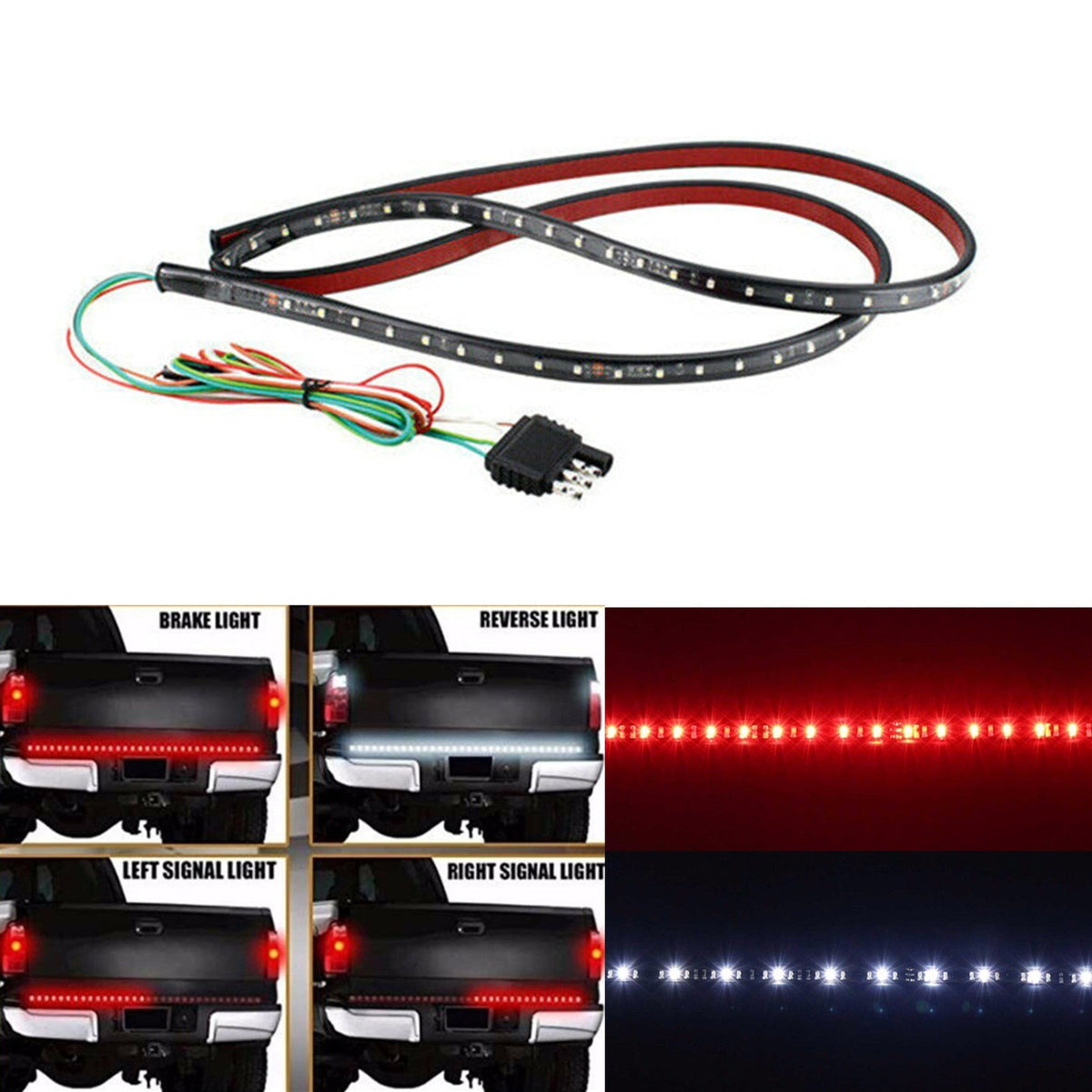 5-Function Tailgate LED For SUV Jeep Strip Brake Signal Light Truck 60" Flexible Lab Work Auto