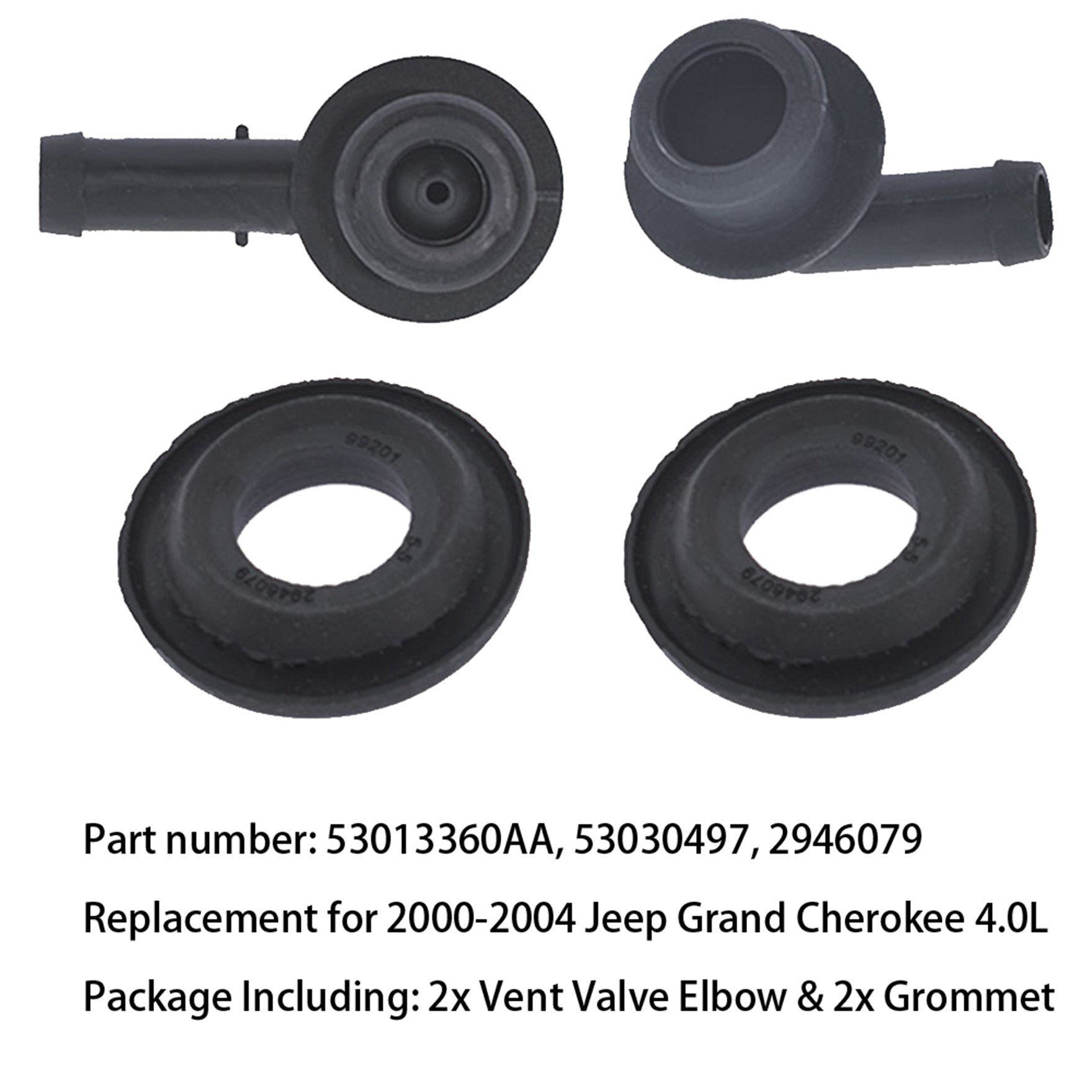 53013360AA 53030497 PCV CCV 2x Vent Valve Elbows and 2x Grommets Fits for 2000-2004 Jeep Grand Cherokee 4.0L Lab Work Auto