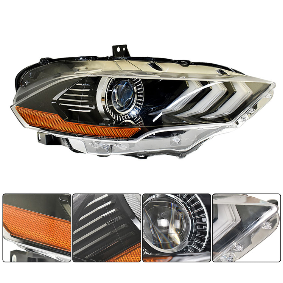 Labwork Passenger Right Headlight For 2018-2020 Ford Mustang LED Type Clear Lens