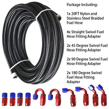 Load image into Gallery viewer, 6AN Fuel Line Hose Kit, 20FT Nylon Stainless Steel Braided Fuel Line Oil/Gas/Fuel Hose with 10PCS 6AN Swivel Fuel Hose Ends Fitting Adapter Kit Lab Work Auto 