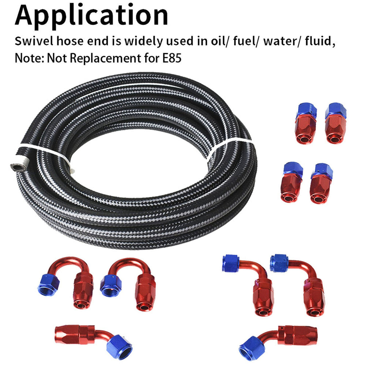 6AN Fuel Line Hose Kit, 20FT Nylon Stainless Steel Braided Fuel Line Oil/Gas/Fuel Hose with 10PCS 6AN Swivel Fuel Hose Ends Fitting Adapter Kit Lab Work Auto 