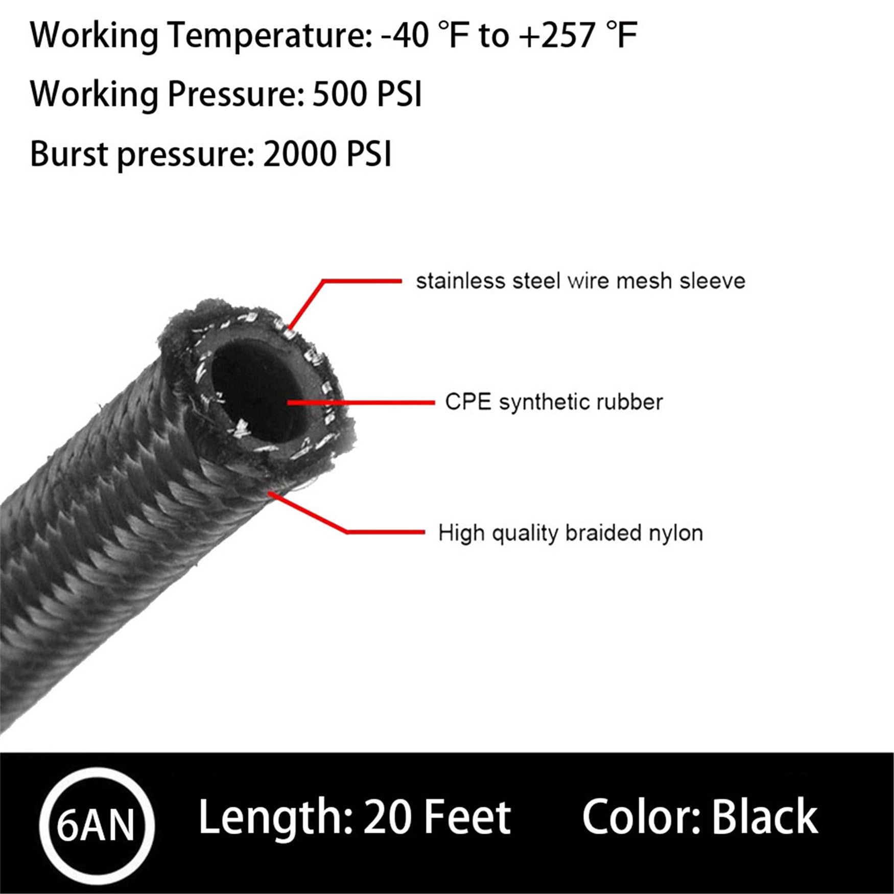 6AN Fuel Line Hose Kit, 20FT Nylon Stainless Steel Braided Fuel Line Oil/Gas/Fuel Hose with 10PCS 6AN Swivel Fuel Hose Ends Fitting Adapter Kit Lab Work Auto 