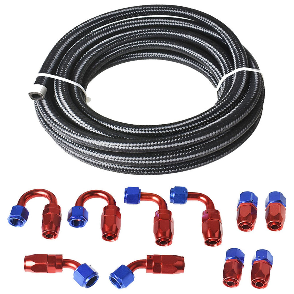 6AN Fuel Line Hose Kit, 20FT Nylon Stainless Steel Braided Fuel Line Oil/Gas/Fuel Hose with 10PCS 6AN Swivel Fuel Hose Ends Fitting Adapter Kit Lab Work Auto 