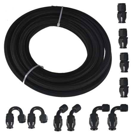 6AN Fuel Line Hose Kit Black Nylon PTFE (Teflon) 20 Feet Gas Ethanol E85 Oil Line Hose with 10PCS Swivel Fuel Hose Fitting Adapter Kit Lab Work Auto