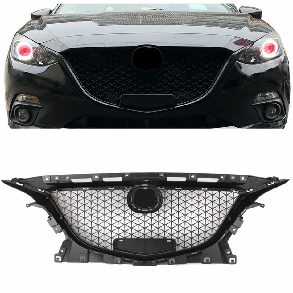 Labwork Front Grille Honeycomb Grill Black Plastic Trim For Mazda 3 Axela 2014-2016