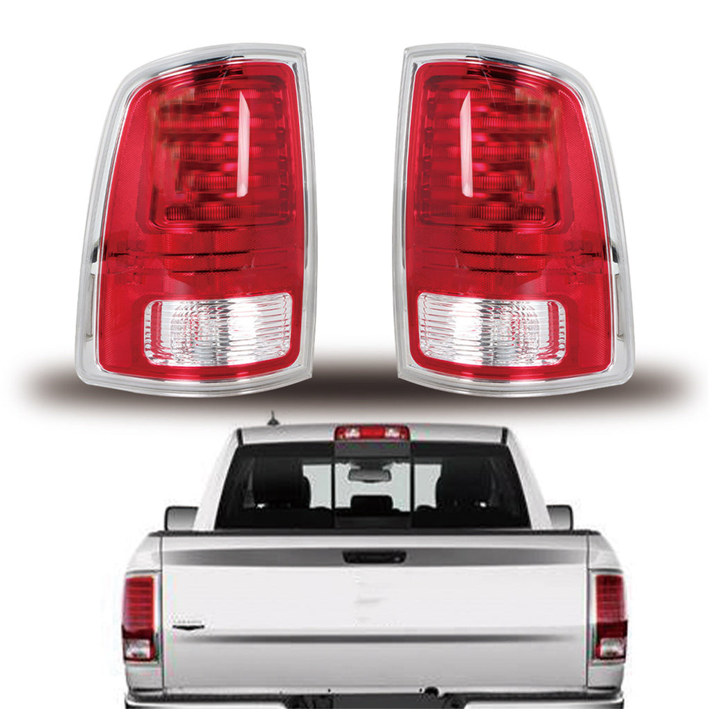 Left and Right Side LED Tail Lights Assembly Replacement for Ram 1500/2500/3500 2013-2018 Chrome Interior Driver and Passenger Side Rear Brake Lamps