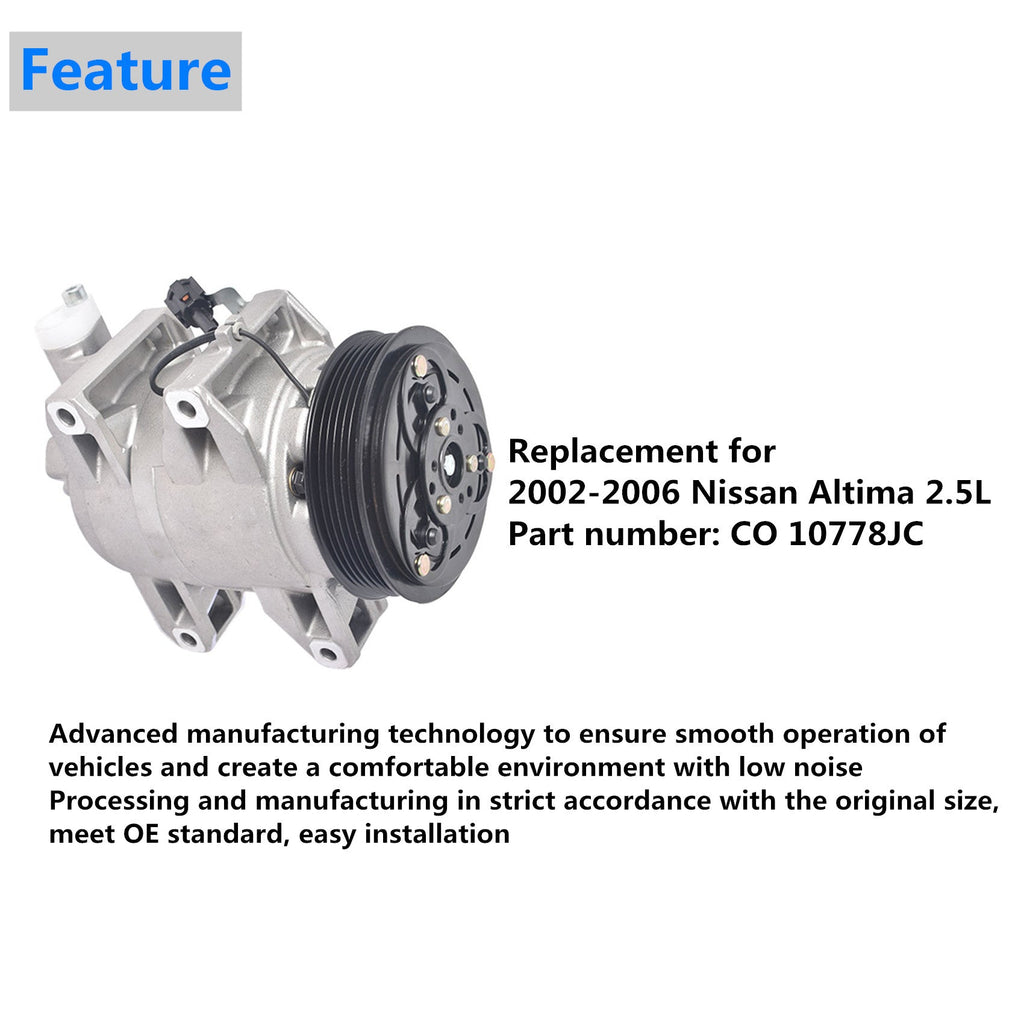 A/C Compressor and Clutch For 2002 2003 2004 2005 2006 Nissan Altima 2.5L Lab Work Auto