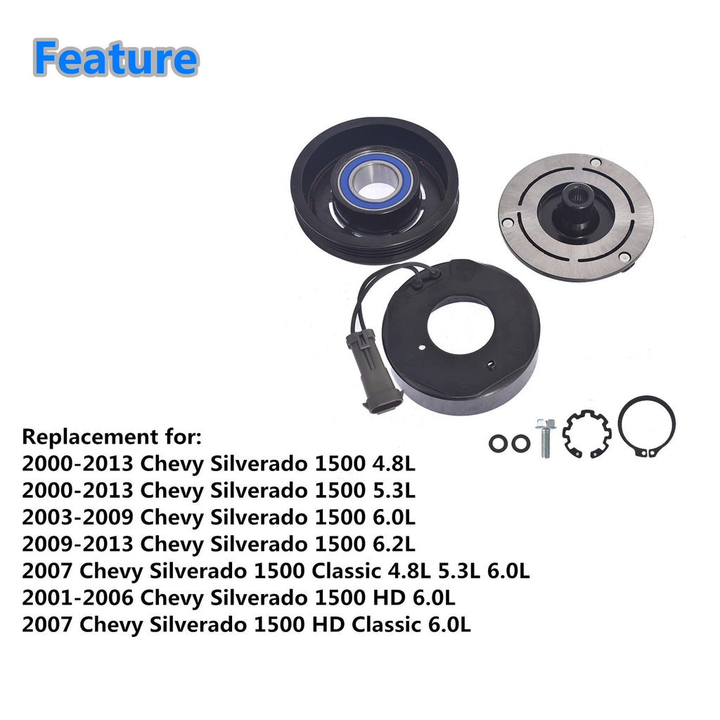 AC Compressor Clutch Kit Coil Pulley For 00 -13 Chevrolet Silverado 1500 4.8L Lab Work Auto