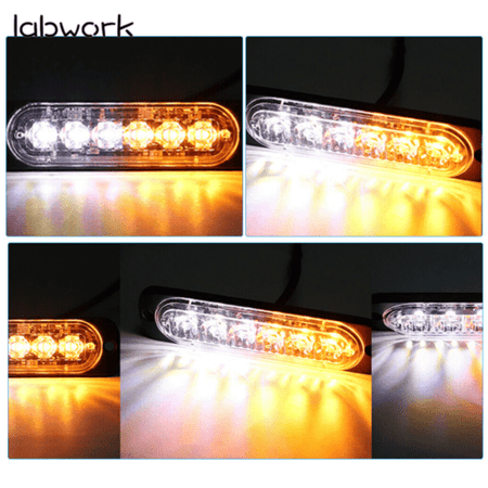 Amber/White 6LED Car Truck Emergency Beacon Warning Hazard Flash Strobe Light X8 Lab Work Auto