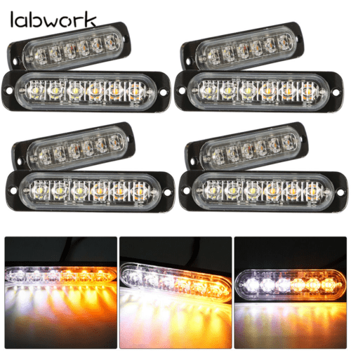 Amber/White 6LED Car Truck Emergency Beacon Warning Hazard Flash Strobe Light X8 Lab Work Auto