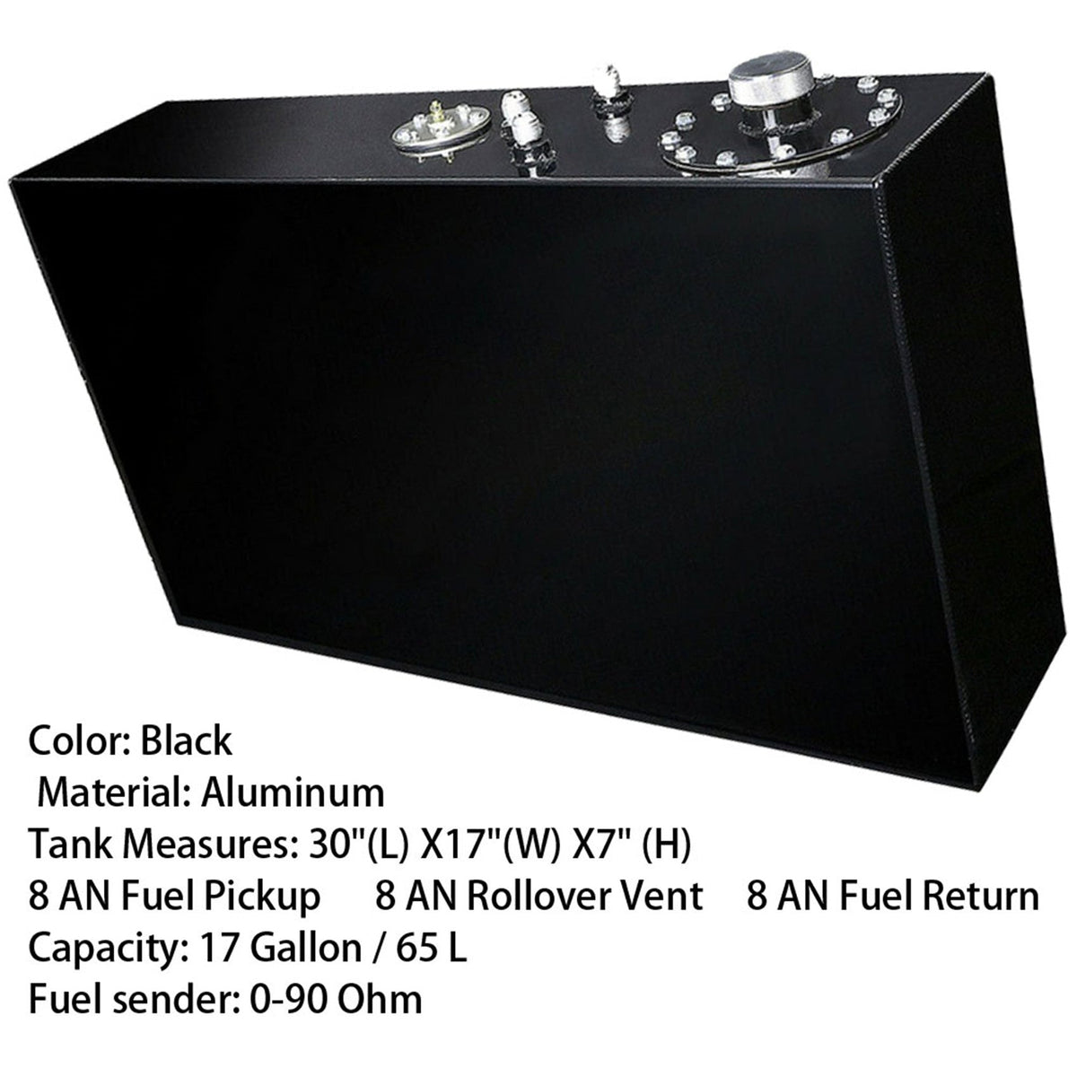 Black 17 Gallon Slim Race Fuel Cell Gas Tank w/ Level Sender Top-Feed Aluminum Lab Work Auto