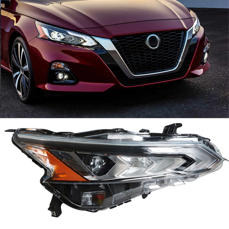 Chrome Housing Headlight Assembly Fit For 2019-2020 Nissan Altima Passenger Side Lab Work Auto