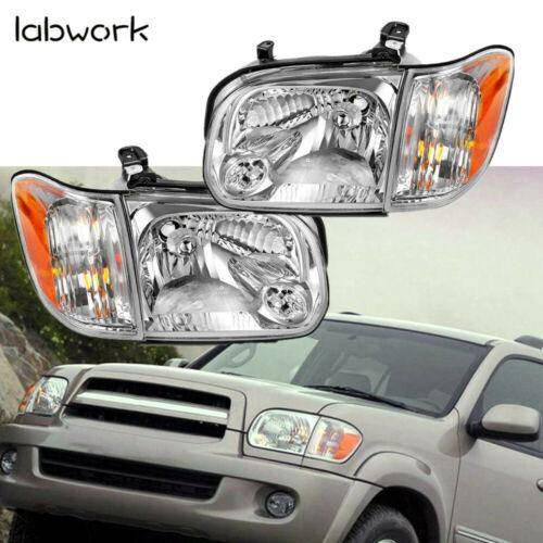 Clear Lens Headlights for 2005 2006 Toyota Tundra 2005-2007 Sequoia Pair Chrome Lab Work Auto