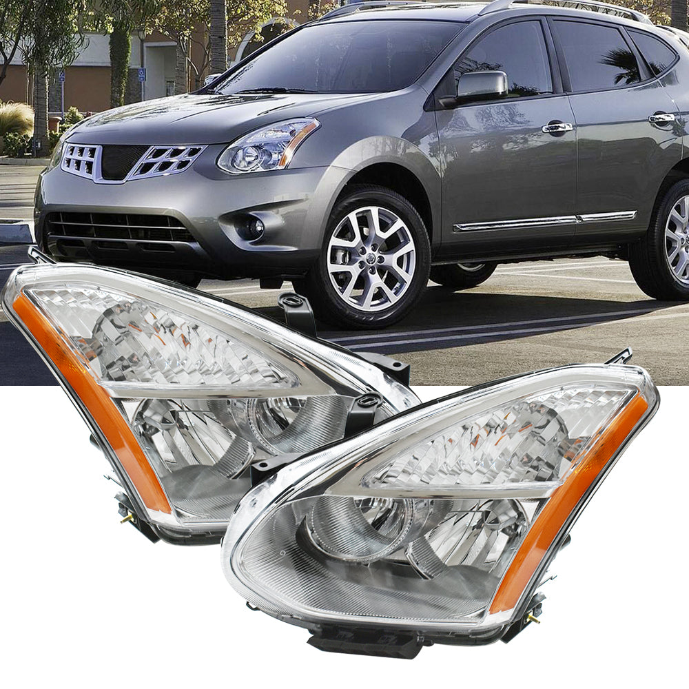 Labwork Chrome Headlights Assembly Clear Left+Right For 2008-2013 Nissan Rogue