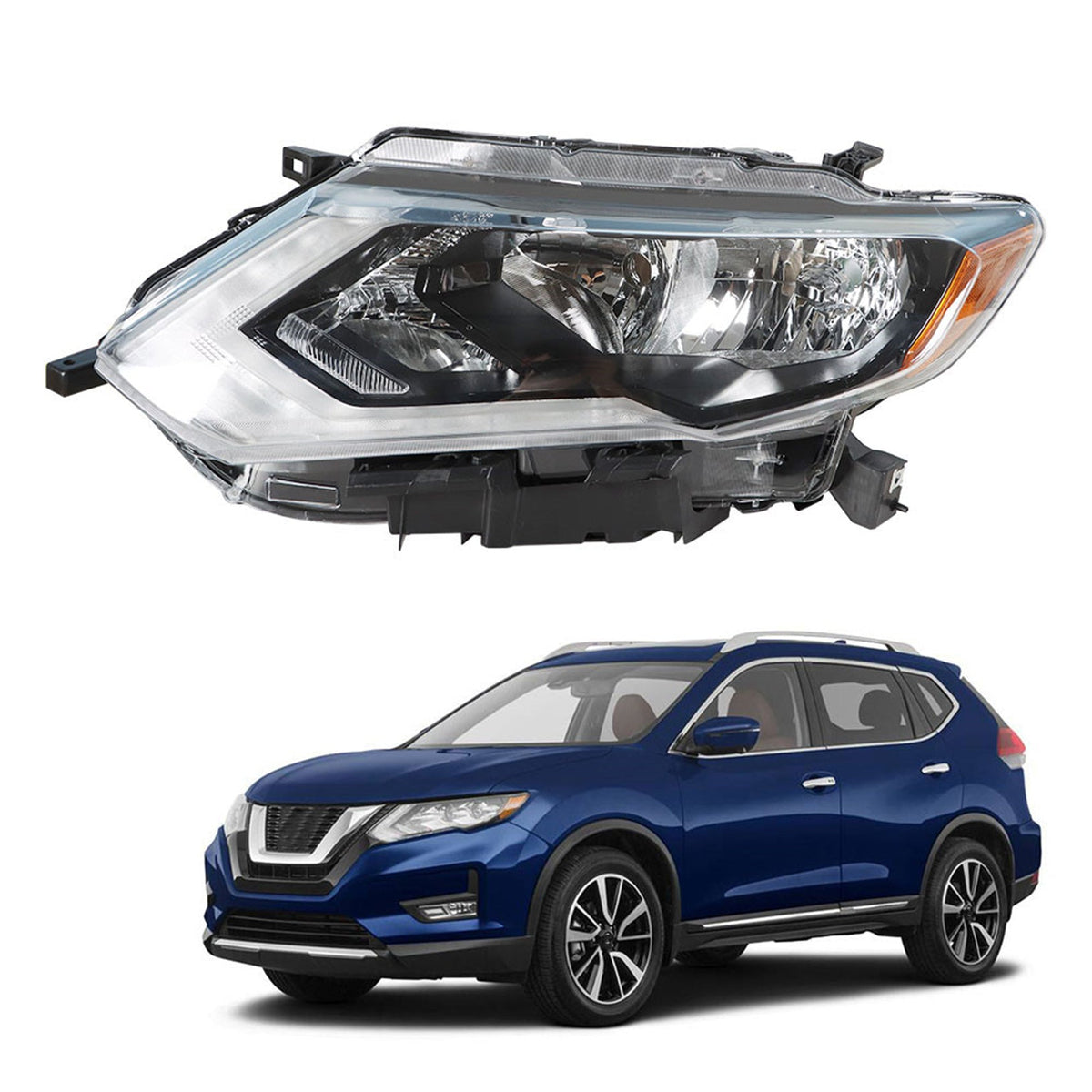 Driver Left Side Headlamp Fit For 2017-19 Nissan Rogue Chrome Halogen Headlight Lab Work Auto