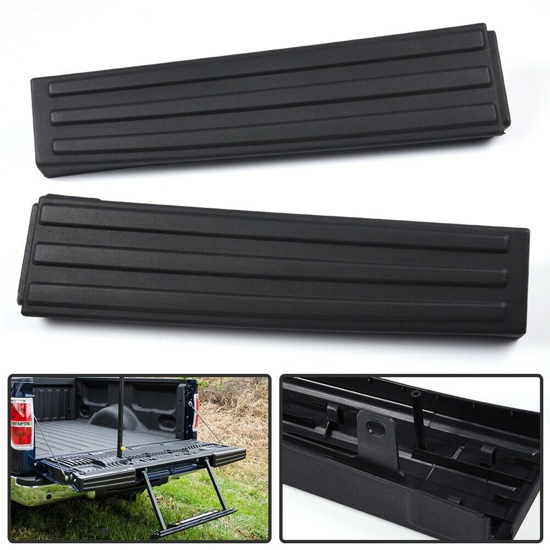 FOR 09-14 Ford F-150 Black Flex Step Side Tailgate Molding Covers Right & Left Lab Work Auto