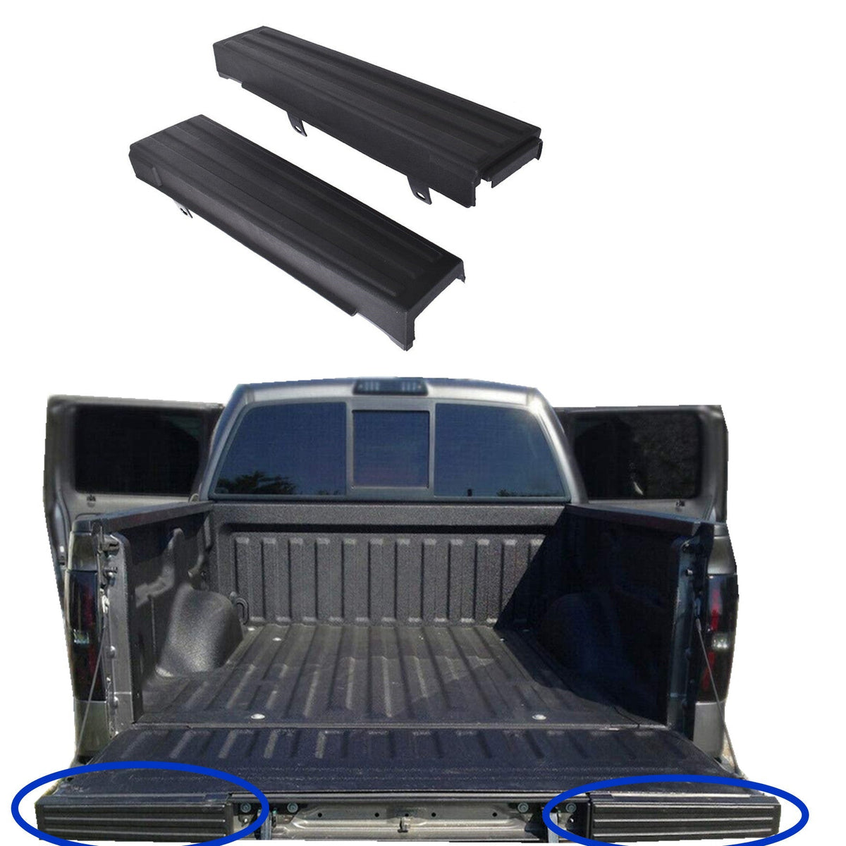 FOR 09-14 Ford F-150 Black Flex Step Side Tailgate Molding Covers Right & Left Lab Work Auto