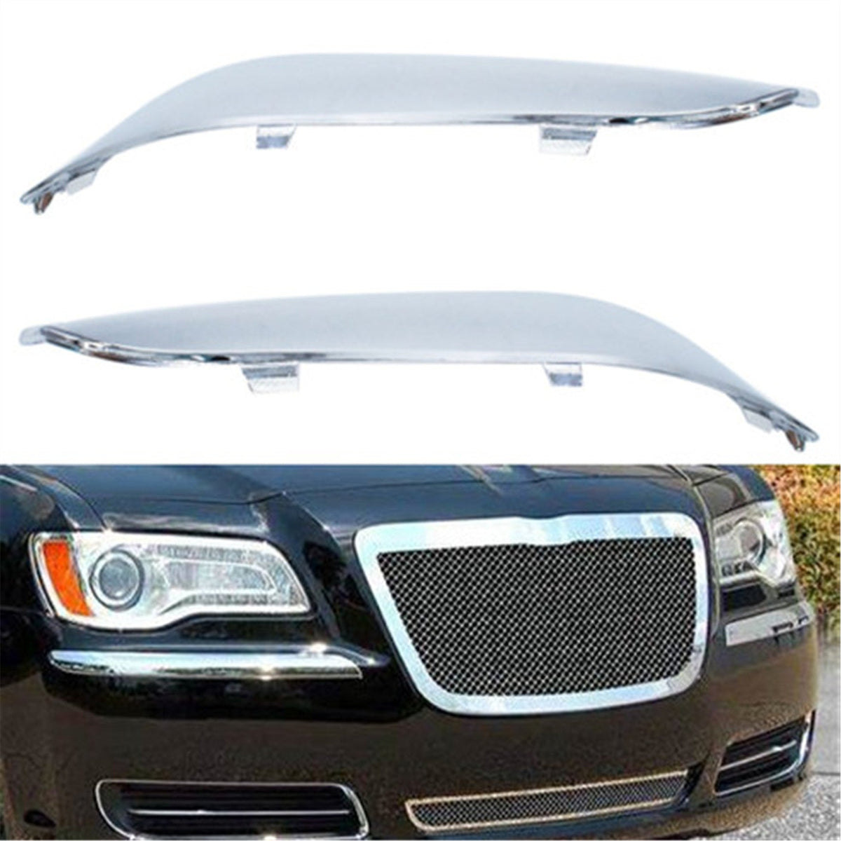 FOR 2011-2014 CHRYSLER 300 FRONT BUMPER MOLDING CHROME TRIM SET=LH & RH Lab Work Auto