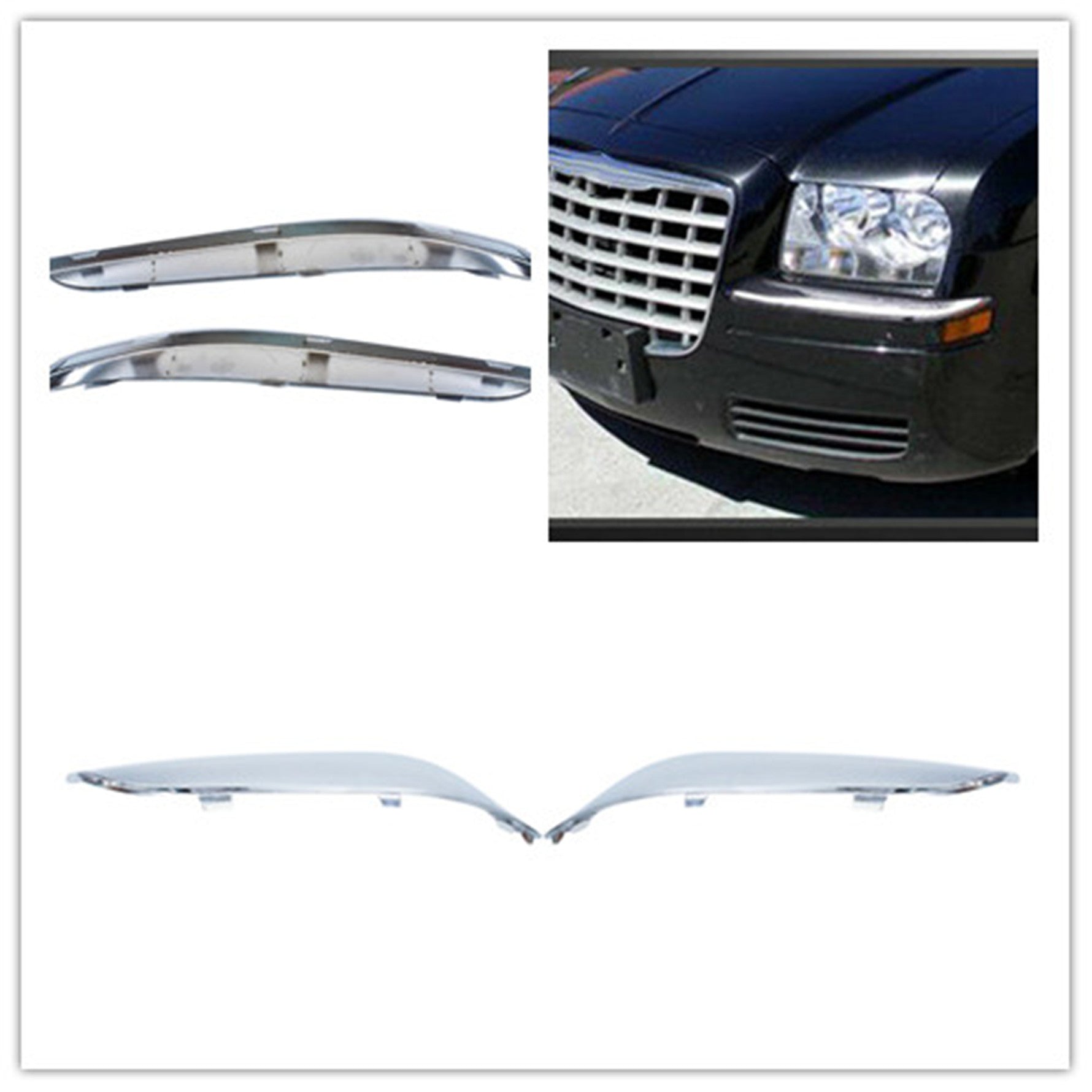 FOR 2011-2014 CHRYSLER 300 FRONT BUMPER MOLDING CHROME TRIM SET=LH & RH Lab Work Auto