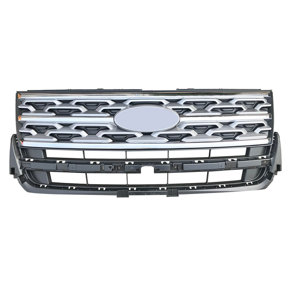 FOR Ford Explorer Limited XLT 2018 2019 Front Upper Grille Grill Silver & Black