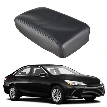 For 12-17 Toyota Camry Black Leather Center Console Lid Armrest Cover Blk Stitch Lab Work Auto