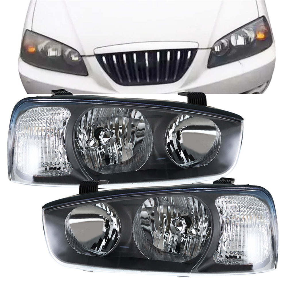 Halogen Headlight Left&Right Pair Clear Lens Black For Hyundai Elantra 2001-2003 Lab Work Auto