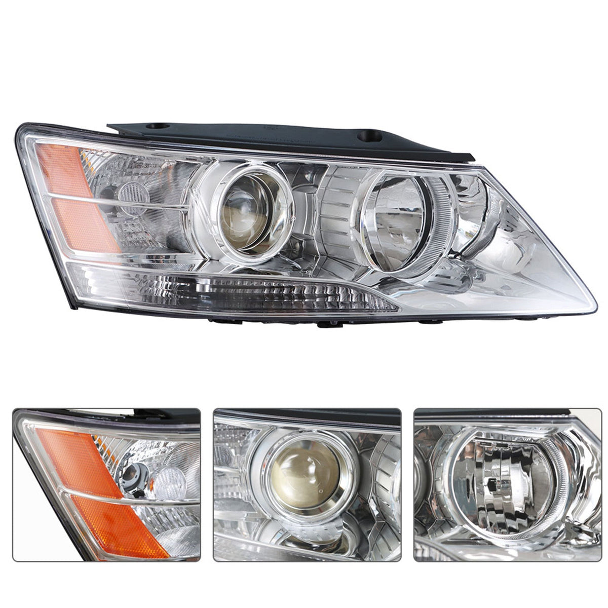 Headlamps Fit For 2009-10 Hyundai Sonata Chrome Housing Halogen Headlight LH&RH Lab Work Auto