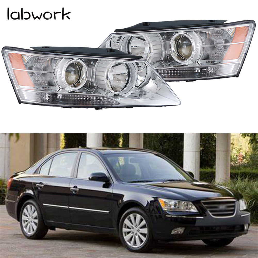 Headlamps Fit For 2009-10 Hyundai Sonata Chrome Housing Halogen Headlight LH&RH Lab Work Auto