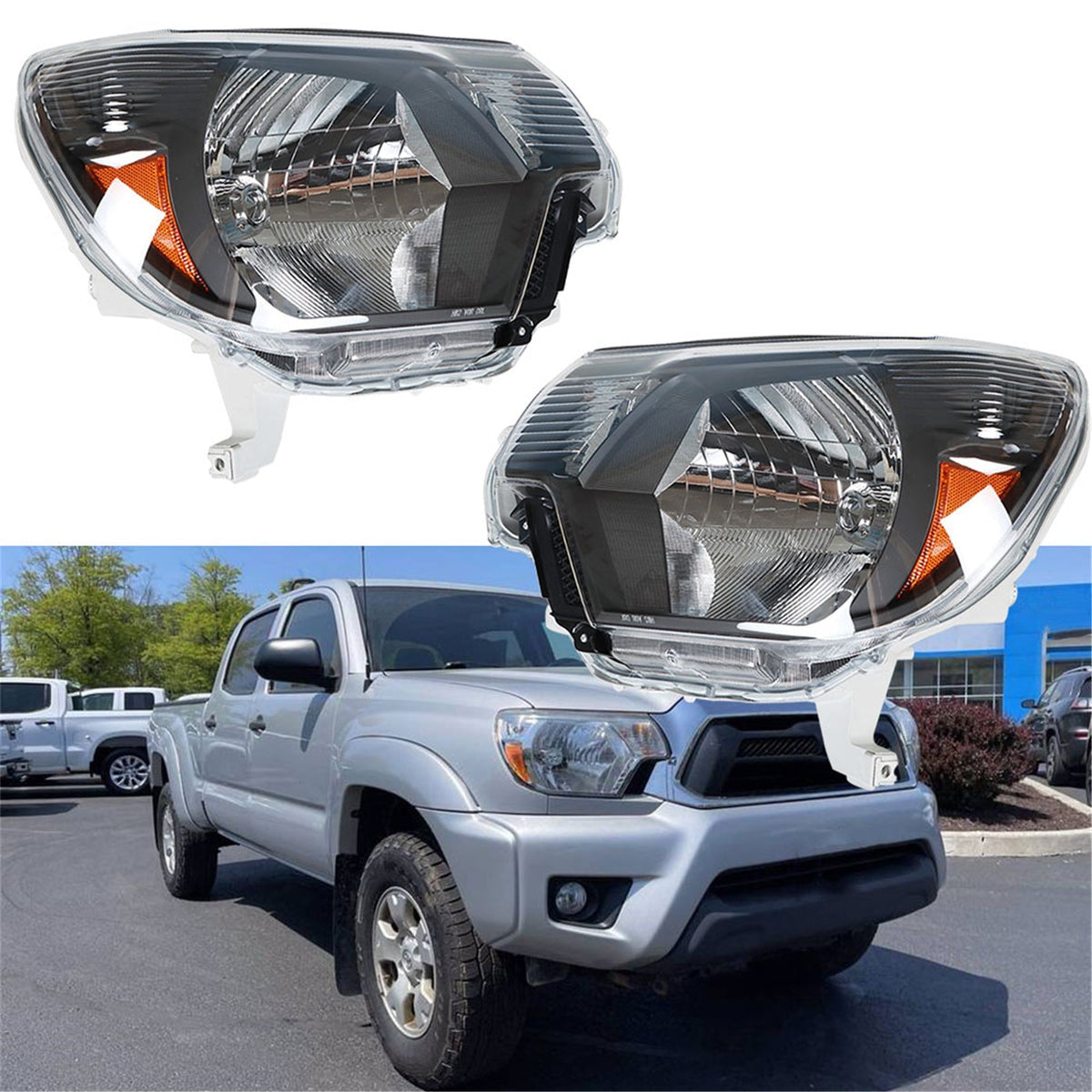 Headlamps For 2012-2015 Toyota Tacoma Pickup Passenger & Driver Black Headlights Lab Work Auto