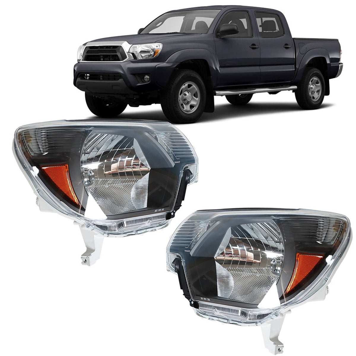 Headlamps For 2012-2015 Toyota Tacoma Pickup Passenger & Driver Black Headlights Lab Work Auto