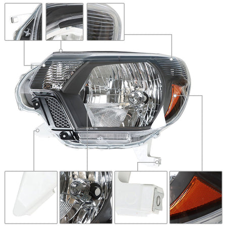 Headlamps For 2012-2015 Toyota Tacoma Pickup Passenger & Driver Black Headlights Lab Work Auto