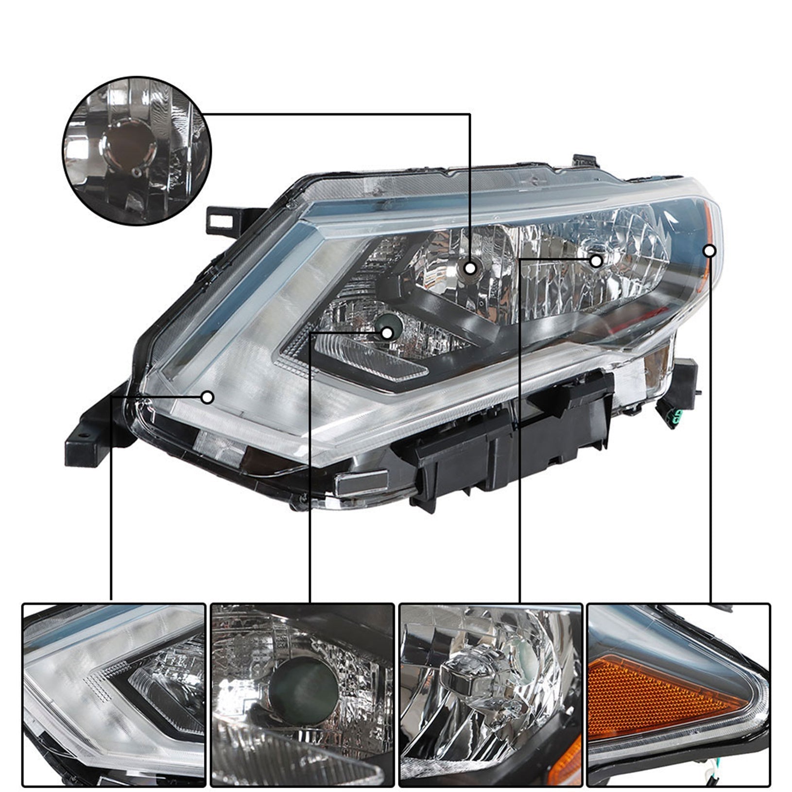 Headlamps For 2017-2019 Nissan Rogue Chrome Halogen Headlights Passenger&Driver Lab Work Auto