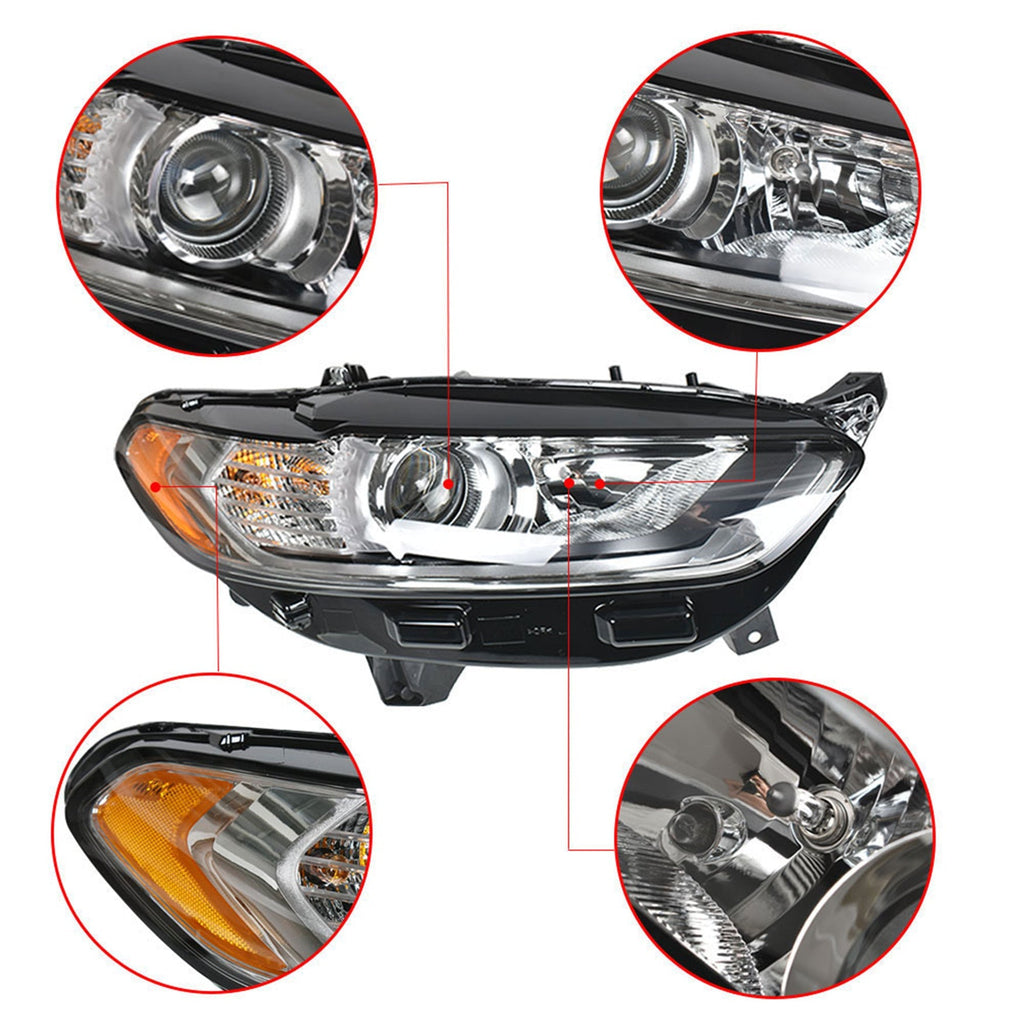 Headlight Fit For 2013-2016 Ford Fusion Passenger Side FO2502304 Chrome Housing Lab Work Auto